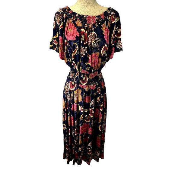 JAASE Handshaped in the Shed Rayon Floral Midi Dress SZ L - Picture 1 of 10